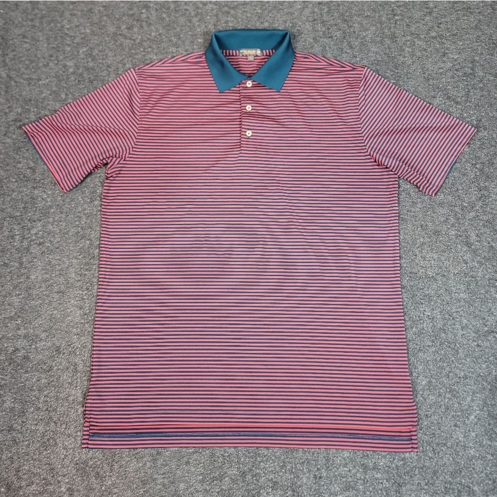 Peter Millar Summer Comfort Polo Men’s L Pink Navy Stripe Markel Logo Golf